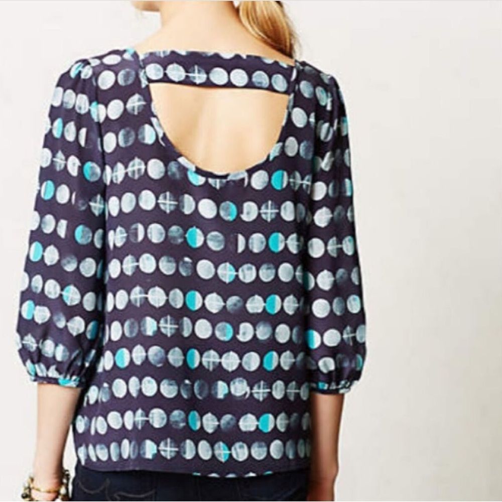 Anthropologie Silk Moon Phases Blouse Cut Out